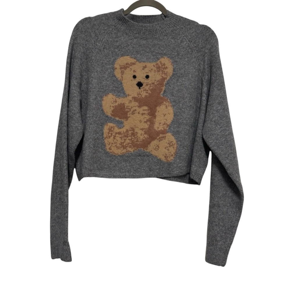 The Vintage Shop Gray Wool Blend sweater with Teddy Bear Motif - Size M, NWT